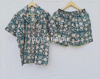 Teal Blue Cotton Short Pajama Set: Bridal Party Gift