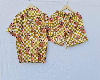 Tiger Print Cotton Pajama Set: Floral Bridal Short Set