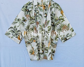 Floral Print Cotton Kimono Robe, Indian Mini Jacket