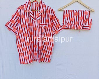 Hand Block Print Cotton Short Pajama Set, Bridesmaid Proposal Gift