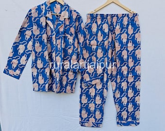 Tiger Print Indian Cotton Pajama Set, Personalized PJs