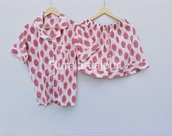 Peacock Feather Print Cotton Pajama Set: Bridesmaid Getting Ready Outfit