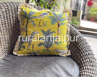 Hand Block Print Cotton Cushion Cover: Washable Zippered Pillow Cover