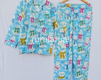 New Hand Block Print Cotton Pajama Set, Sleepwear, Nightwear, Women's Dress, Gift For Her