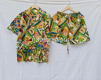 Cotton Pajama Set, Block Print Sleepwear, Women's Summer Dress