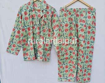 Handmade Cotton Pajama Set, Floral Print Nightwear