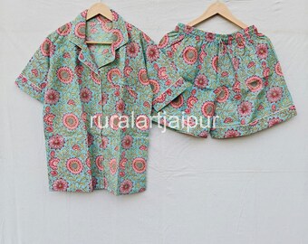 Floral Cotton Bridal Short Pajama Set, Bridesmaids Gift