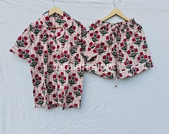 Cotton Pajama Set, Floral Print Short Pajamas, Bridesmaid Gift