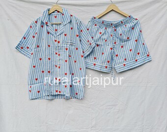 Blue Stripe Cotton Pajama Set, Bridesmaid PJs