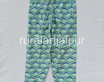 Cotton Block Print Trousers: Boho Summer Pants with Drawstring