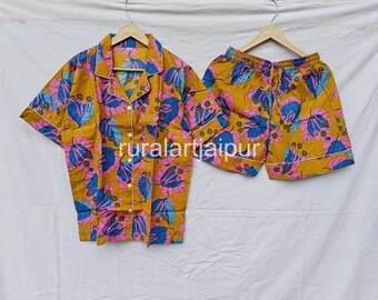 Cotton Short Pajama Set, Floral Print Bridesmaid Gift