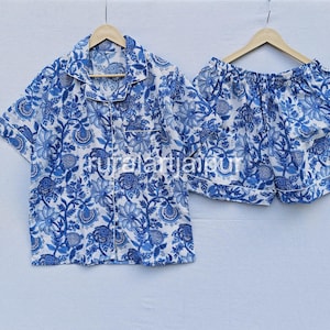 Indian Floral Print Short Pajama Set, Cotton Pajama Set, Short Cotton Set, Short Pj's, Floral Pajama Set, Women's Dress, Cotton Dress