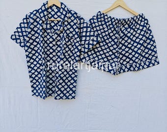 100% Cotton Indian Floral Block Print Pajama Set, Women's Sleepwear