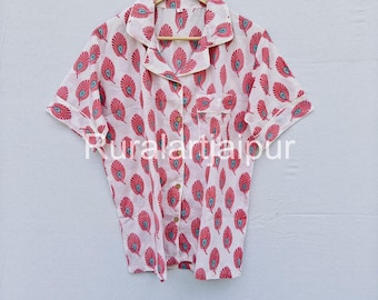 Peacock Feather Print Cotton Pajama Shorts