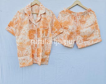 Hand Block Print Cotton Short Pajama Set, Bridesmaid Gift, Bachelorette Pyjamas
