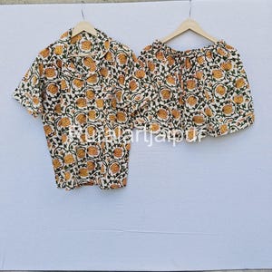 Block Print Short Pj Set, Sleepwear, Cotton Shorts Set, Women Short Pajama Set, Comfy Night Suit, Nightwear, Indian Handmade Shorts Set