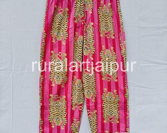 Cotton Tiger Print Pajama Pants: Drawstring Waist, Pockets