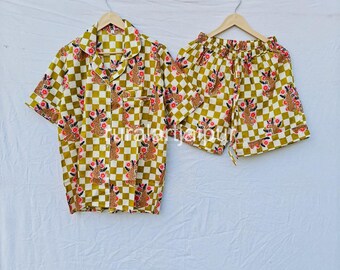 Block Printed Cotton Pajama Set: Indian Night Wear