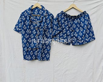 Indian Cotton Pajama Short Set, Floral Sleepwear