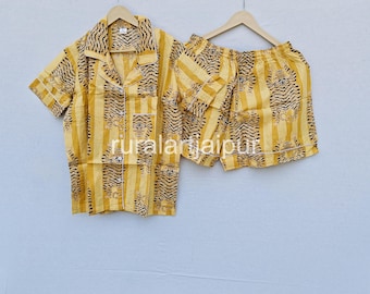 Cotton Tiger Print Pajama Shorts: Striped Sleepwear