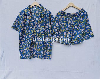 Floral Cotton Pajama Set: Short Night Suit, Bridal Gift