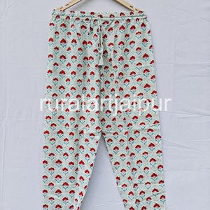 Pantalon de pyjama en coton à imprimé floral : pyjama pour femme avec poches