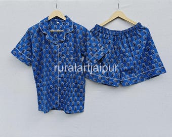 Floral Print Cotton Pajama Set - Women's Short PJs