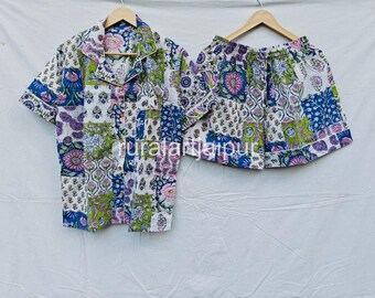 Bridesmaid Cotton Short Pajamas, Floral Patchwork PJ Set