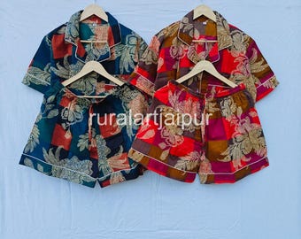 100% Cotton Block Print Pajama Set, Indian Short PJ, Matching Couples Sleepwear
