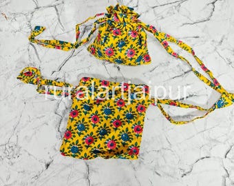 Floral Cotton Drawstring Pouch, Eco Friendly Jewelry Packaging