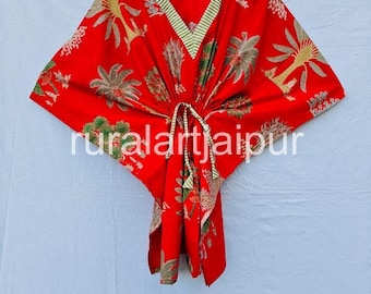 Floral Cotton Kaftan Dress: Indian Print Resort Loungewear