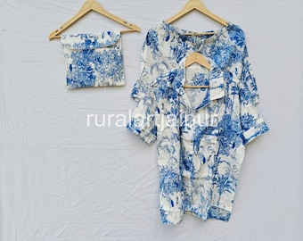 Floral Cotton Bridesmaid Pajama Short Set With Bag