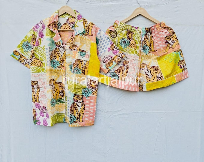 Featured listing image: Tiger Print Short Pajama Set, Bridesmaid Pajamas, Pyjama Set