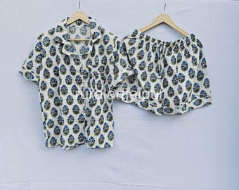 Cotton Pajama Set: Women's Block Print Sleepwear