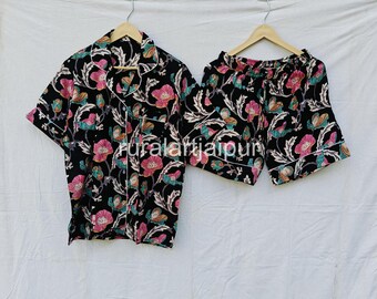 Indian Floral Cotton Pajama Set, Bridal Bridesmaid Gift