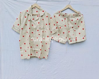 Hand Block Print Bridal Pajama Set: Cotton Wedding PJs