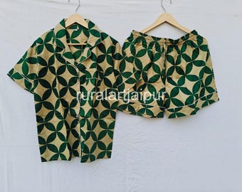 Cotton Short Pajama Set, Floral Print Loungewear