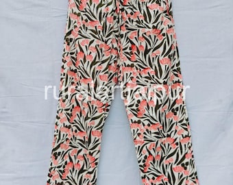 Block Print Cotton Trousers, Soft Comfy Women's Pants