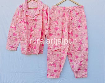 Pink Paisley Cotton Pajama Set, Bridesmaid Sleepwear