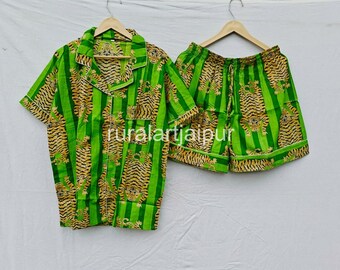 Indian Tiger Print Cotton Short Set, Nightwear, Bridal Gift