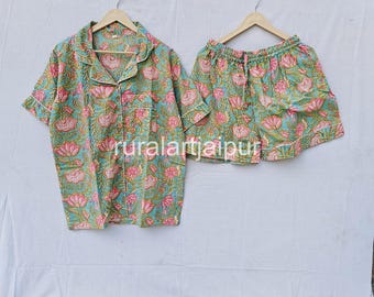 Floral Cotton Pajama Set, Bridal Short PJs