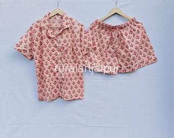 Pink Floral Cotton Pajama Set - Women's Short PJs