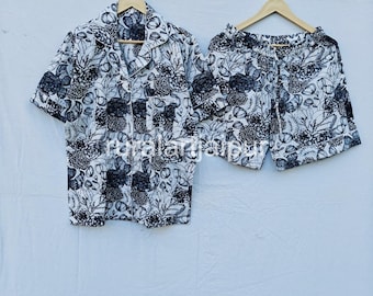 100% Cotton Hand Block Print Pajama Set, Summer Short Set, Bridal Bridesmaid Gift