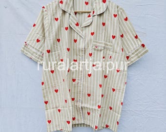 Cotton Pajama Set: Block Print Summer Sleepwear