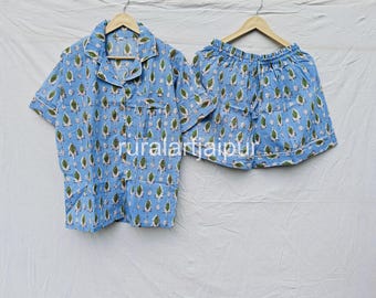 Indian Hand Block Print Cotton Short Set: Floral Loungewear