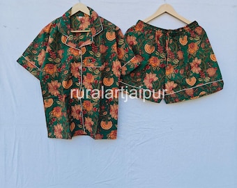 Floral Cotton Pajama Set, Bridesmaid Short Pajamas