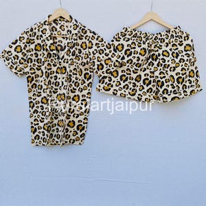 Tiger Print Cotton Pajamas Set, Gift For Her, cute sleepwear, Gift For To Be Mom, Night Wear Dress, Cotton Shorts Pyjama Set, Night Dress
