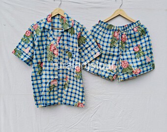 Floral Cotton Short Pajama Set, Bridal PJs
