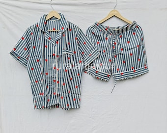 Hand Block Print Cotton Short Set: Bridal Bridesmaid Pajamas