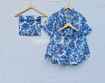 Floral Cotton Pajama Set with Bag - Indian Print Nightwear